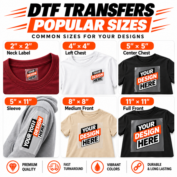 Transferts DTF par taille - Téléchargez votre motif