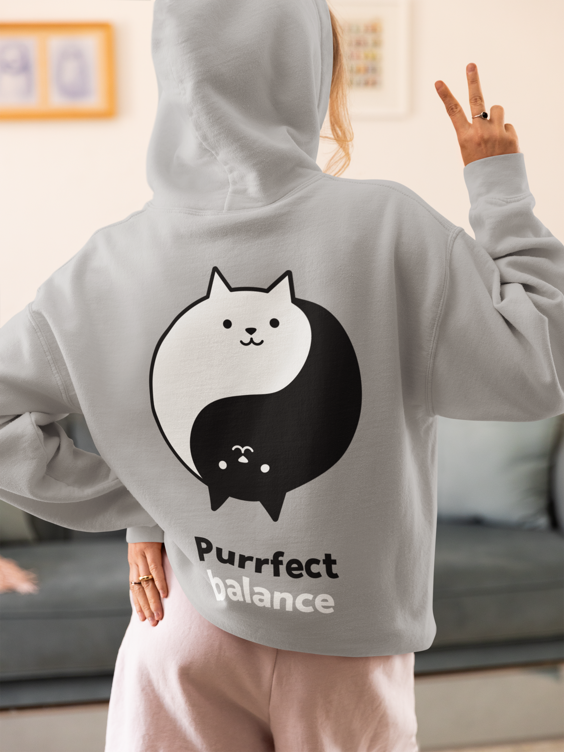 ⚖️ BALANCE – Minimal Cat Yin Yang | DTF Transfer FT804