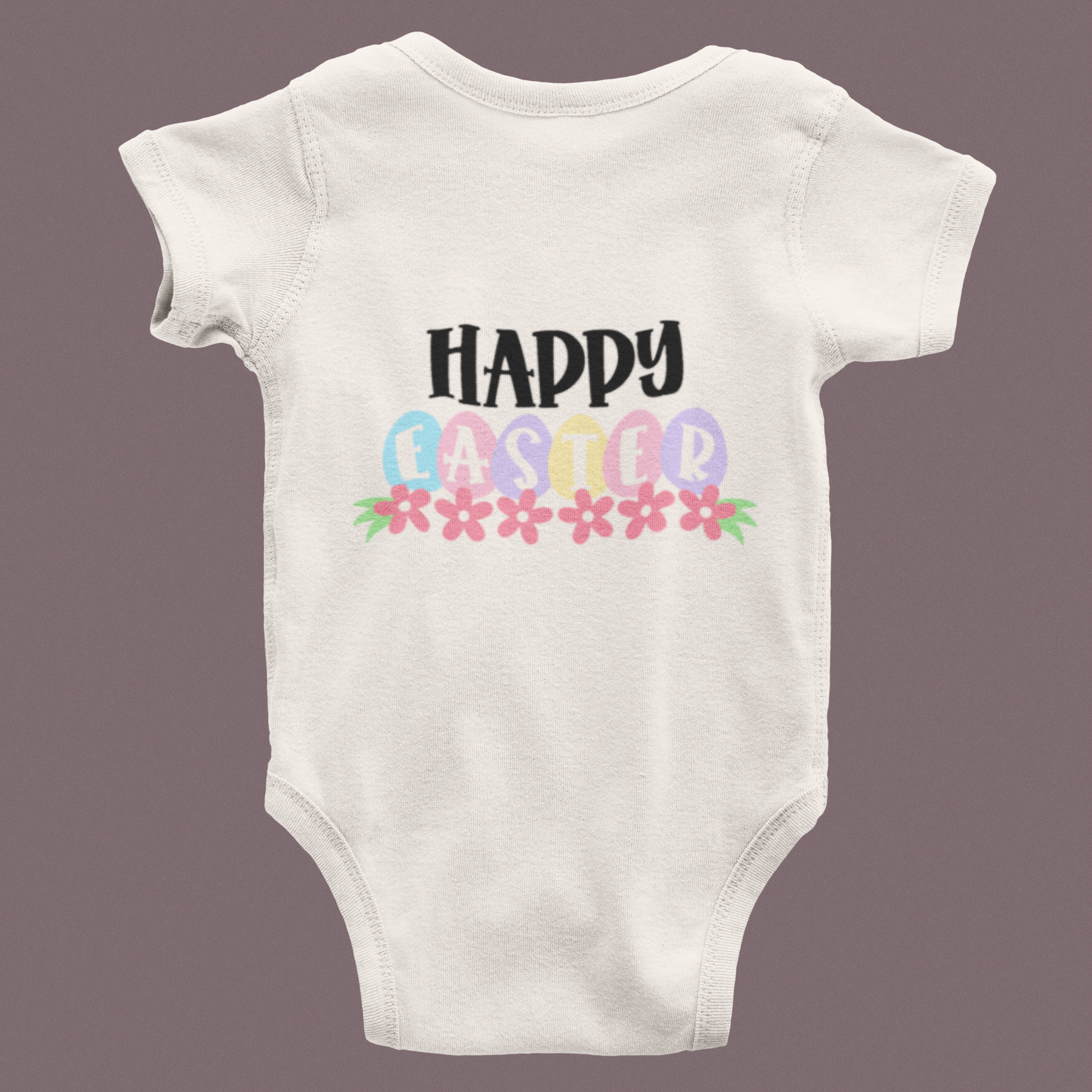 🌈 Happy Easter Cute Pastel Eggs & Flowers & Black Font Design DTF Transfer FT361