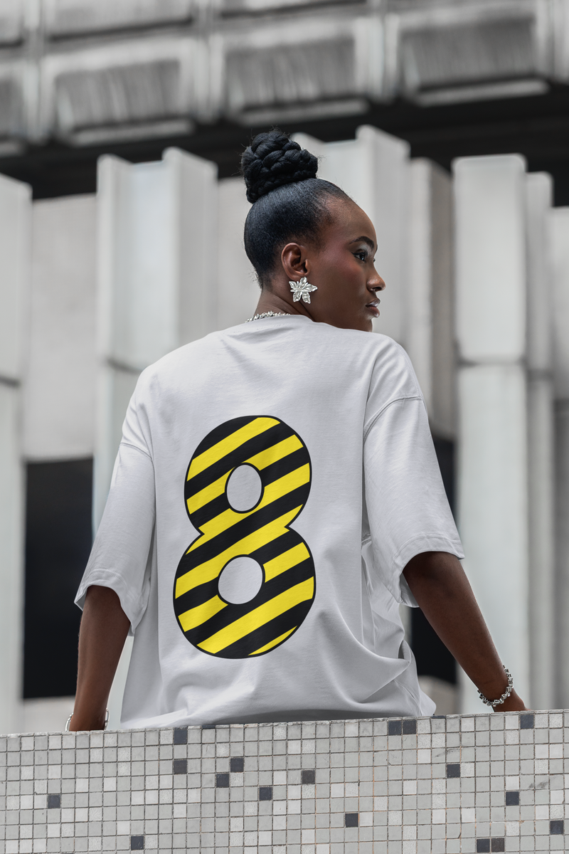 ⚠️ “8” – Eight – Yellow & Black Striped Pattern Numeric | DTF Transfer FT1028