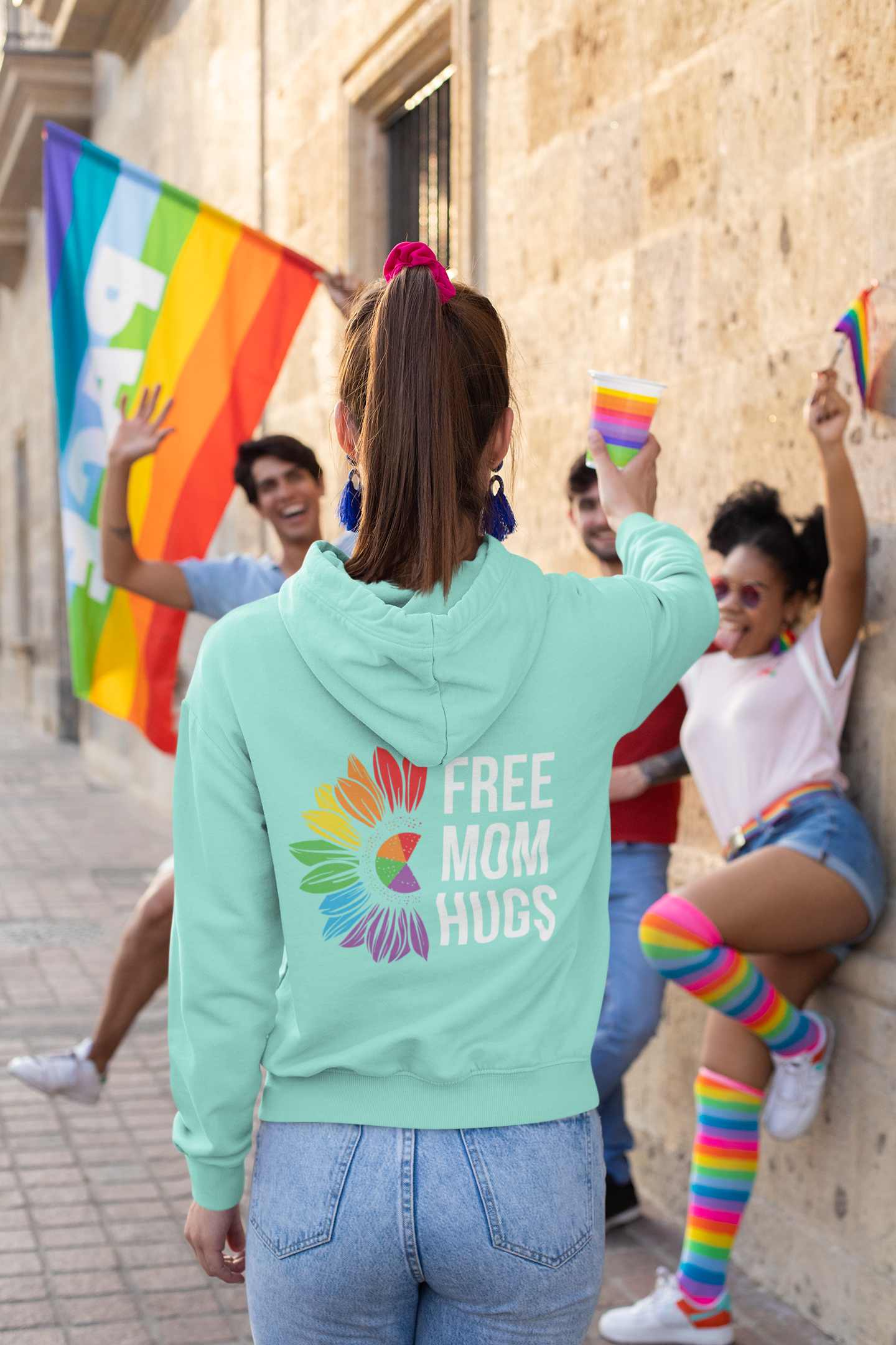 🌈 FREE MOM HUGS | Pride Flower DTF Transfer FT712