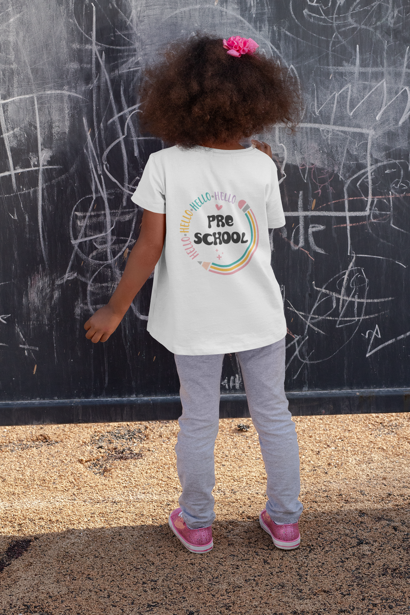 ✏️🌈 Hello Hello Hello – Pre School - Soft Tone Edition | DTF Transfer FT673