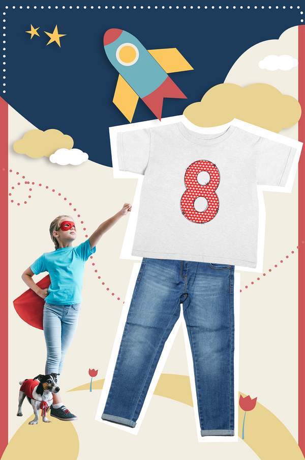 🍁 “8” – Eight – Red & White Maple Leaf Pattern Numeric | DTF Transfer FT1018