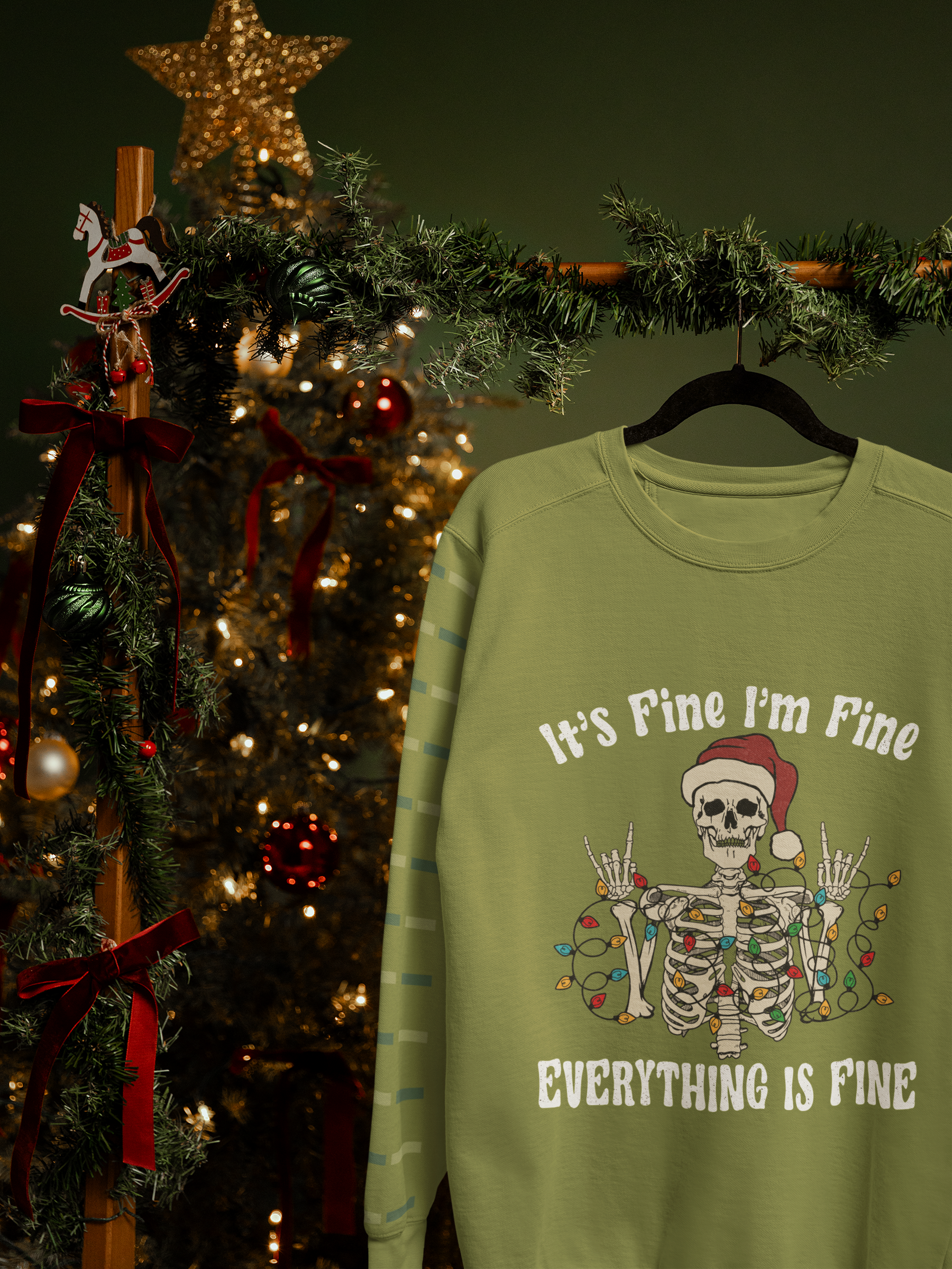 🎄 “It’s Fine I’m Fine – Everything Is Fine” Christmas Skeleton DTF Transfer FT454