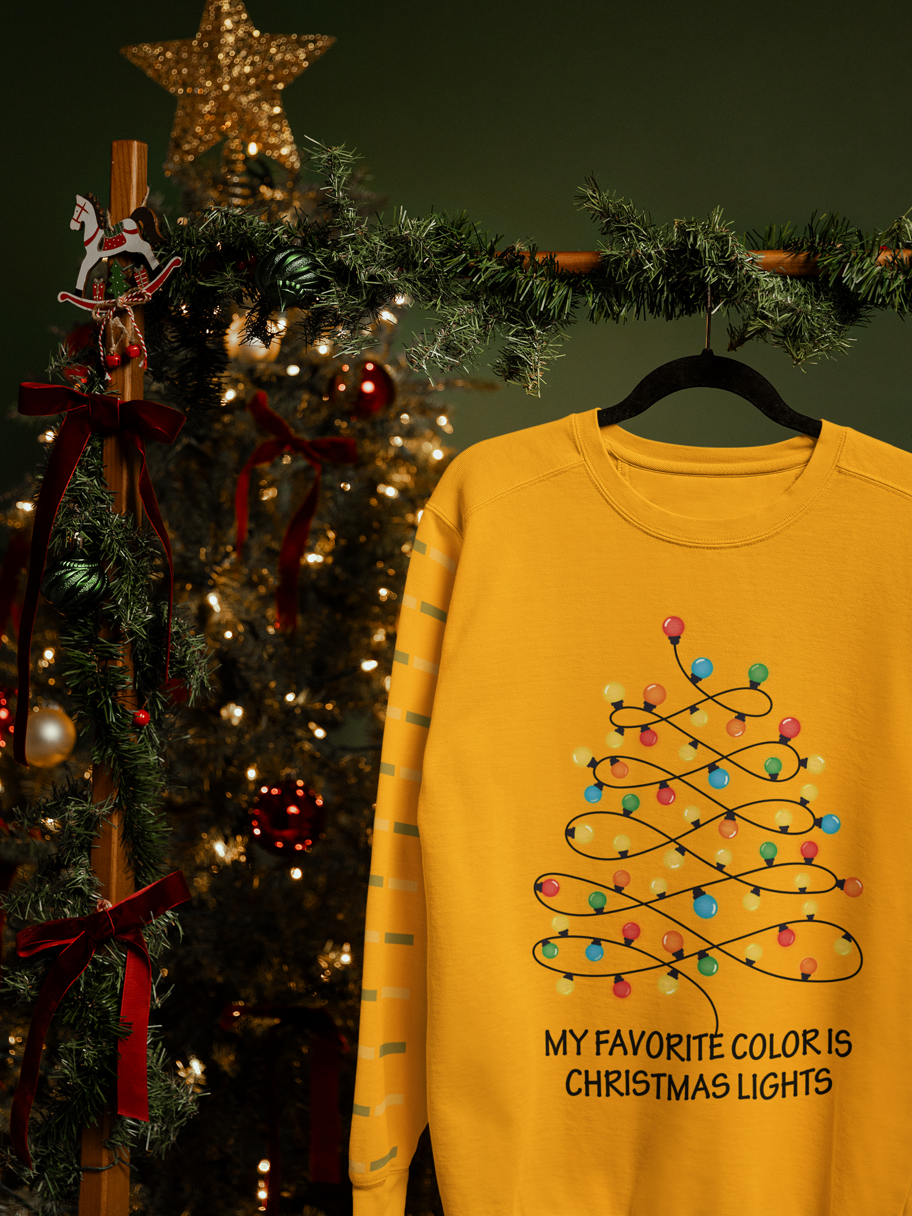 My Favorite Color Is Christmas Lights in Black DTF Transfer FT459