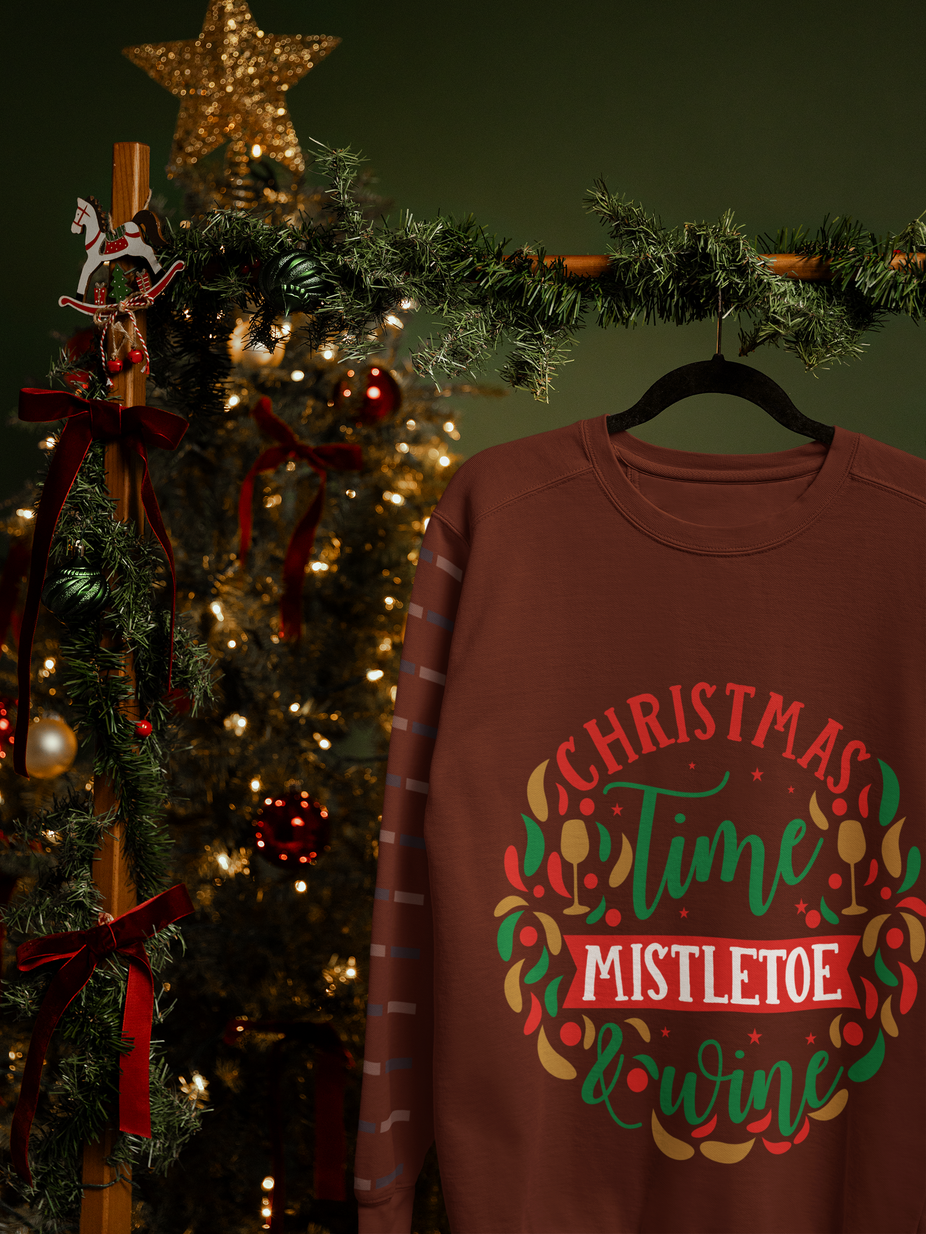 🍷 Christmas Time, Mistletoe & Wine DTF Transfer FT440