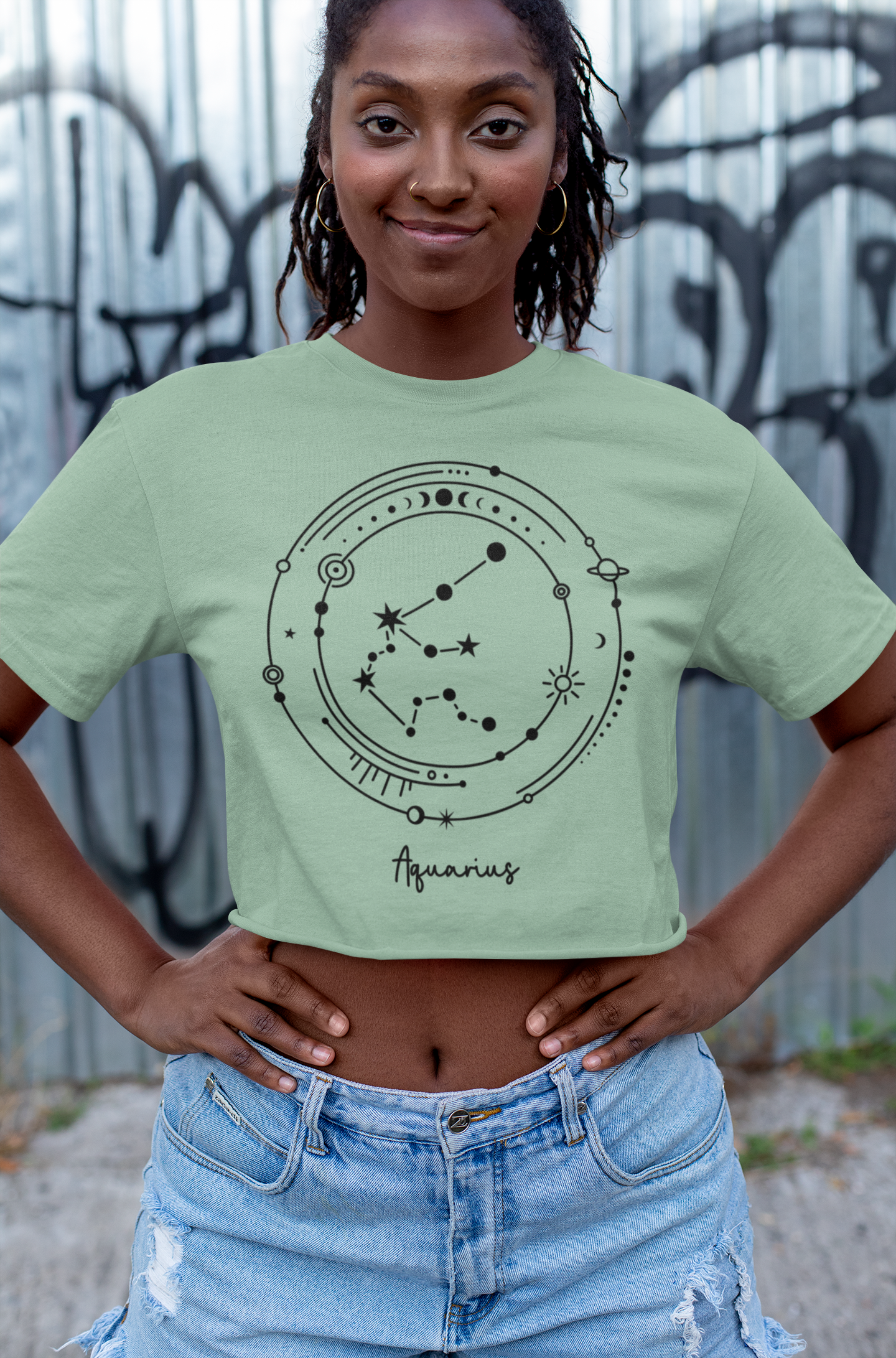 ♒ Aquarius – Celestial Symbol | Minimal Astrology DTF Transfer FT796