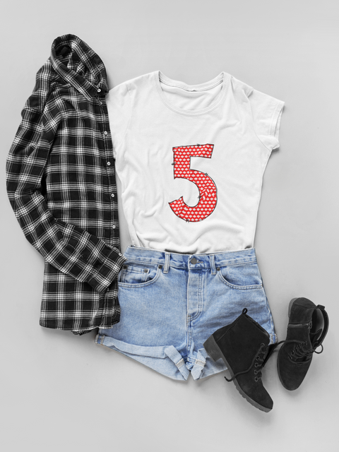 🍁 “5” – Five – Red & White Maple Leaf Pattern Numeric | DTF Transfer FT1015