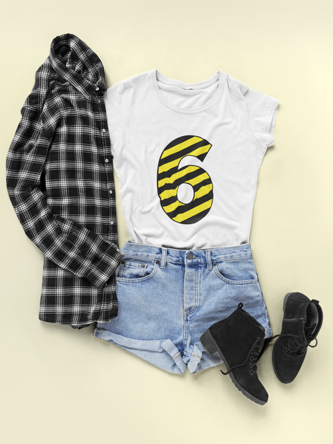⚠️ “6” – Six – Yellow & Black Striped Pattern Numeric  | DTF Transfer FT1026