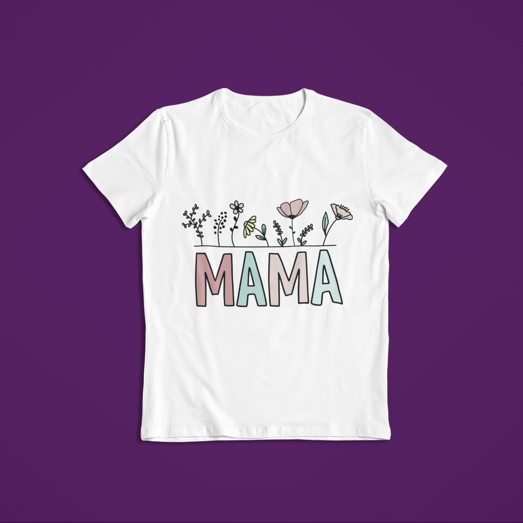 🌸 Mama – Floral Pastel with Outline | Warm DTF Transfer FT827