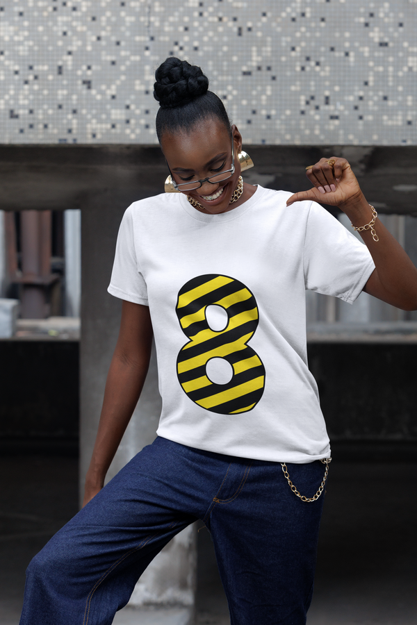 ⚠️ “8” – Eight – Yellow & Black Striped Pattern Numeric | DTF Transfer FT1028