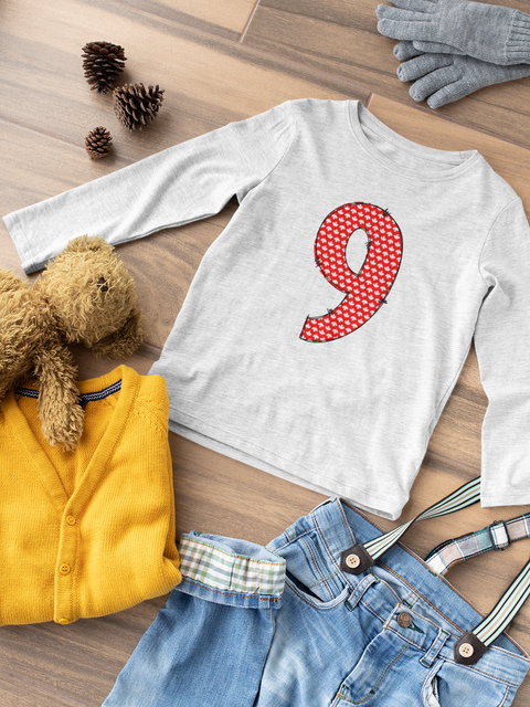 🍁 “9” – Nine – Red & White Maple Leaf Pattern Numeric | DTF Transfer FT1019
