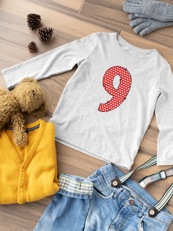 🍁 “9” – Nine – Red & White Maple Leaf Pattern Numeric | DTF Transfer FT1019
