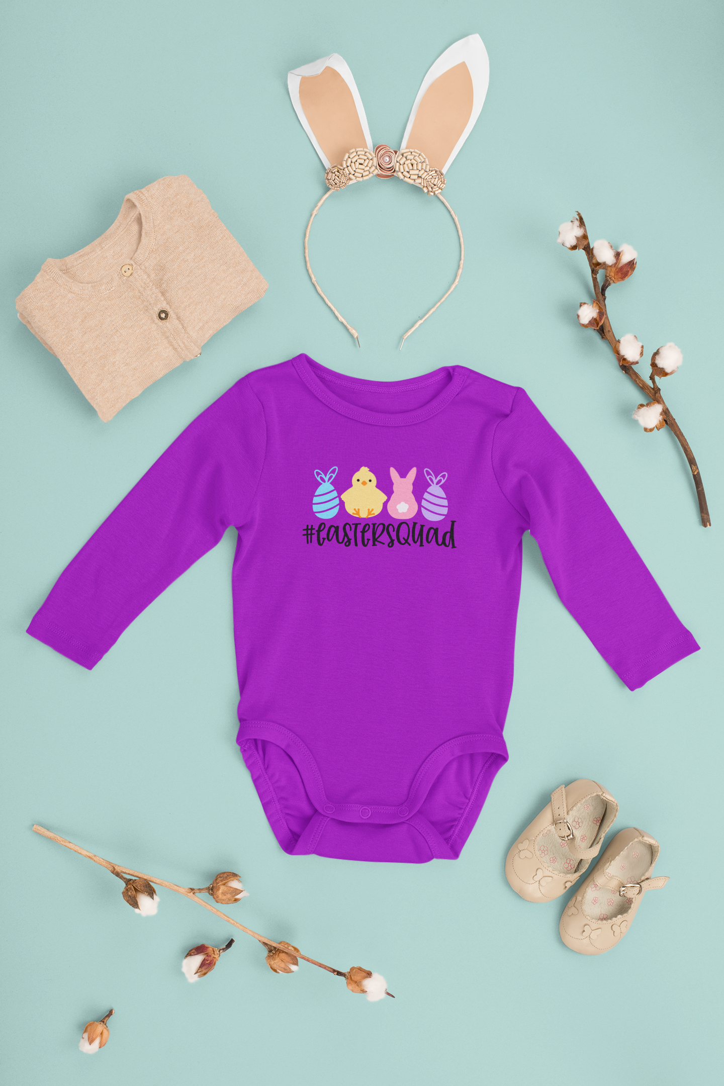 🌸 #EasterSquad Cute Chick & Bunny Black Font Design DTF Transfer FT369