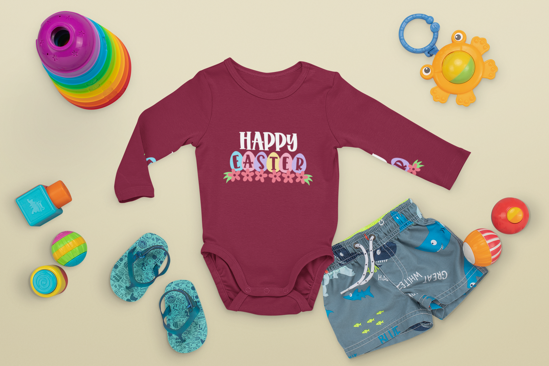 🌈 Happy Easter Cute Pastel Eggs & Flowers Design DTF Transfer FT360