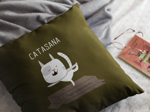 🐱 Catasana | Yoga Cat “Think Outside the Box” DTF Transfer FT860
