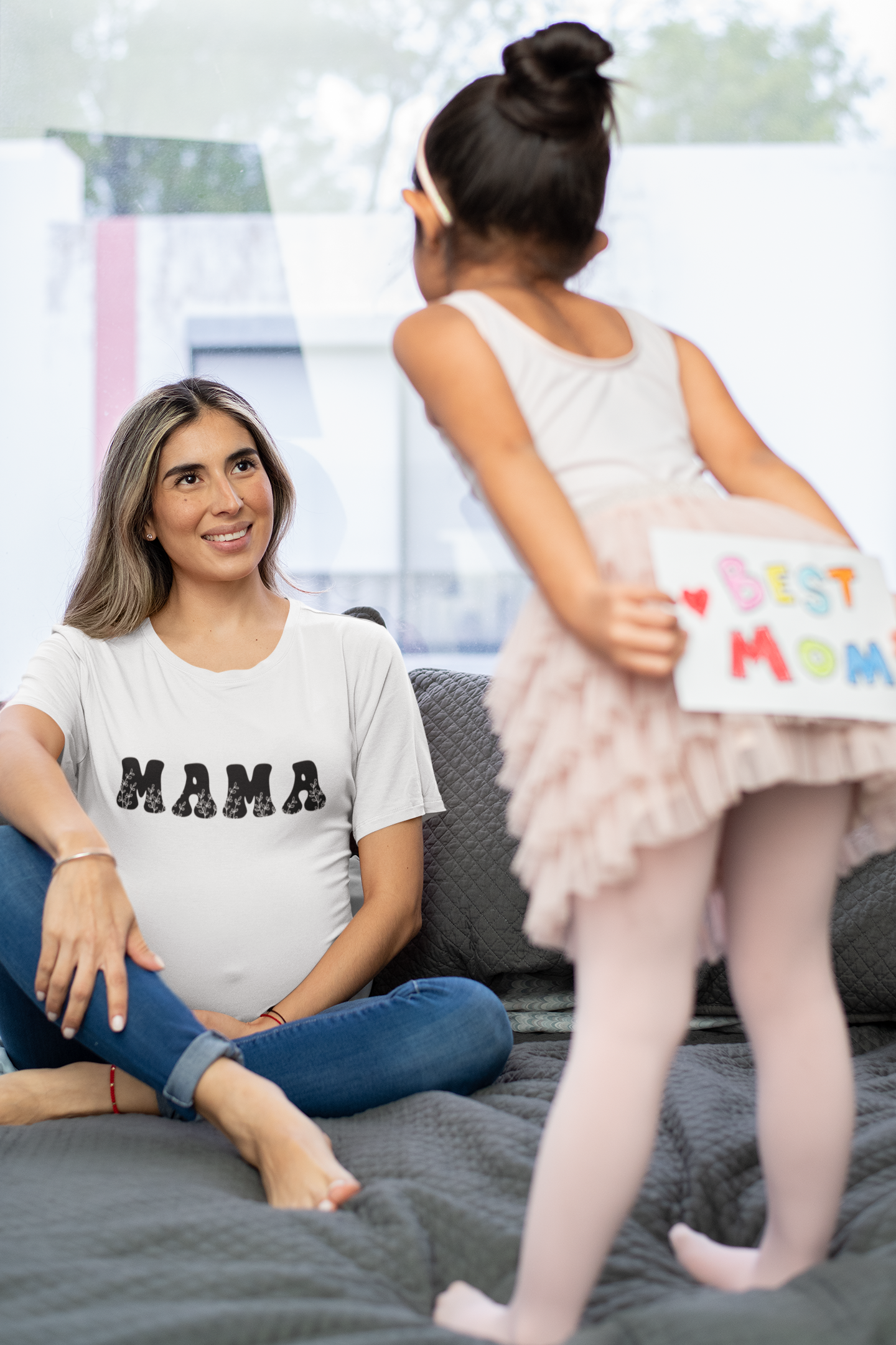🖤🌿 Mama – Black Floral Lettering DTF Transfer FT876