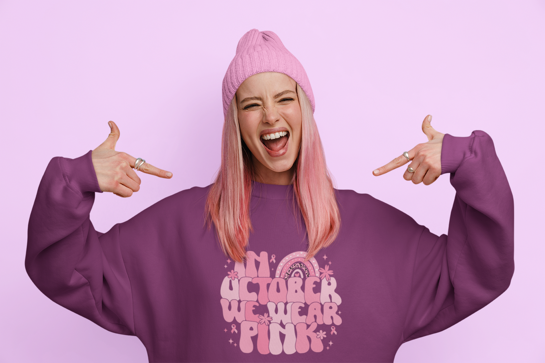 🎀🌸 In October We Wear Pink Rainbow Design DTF Transfer FT298