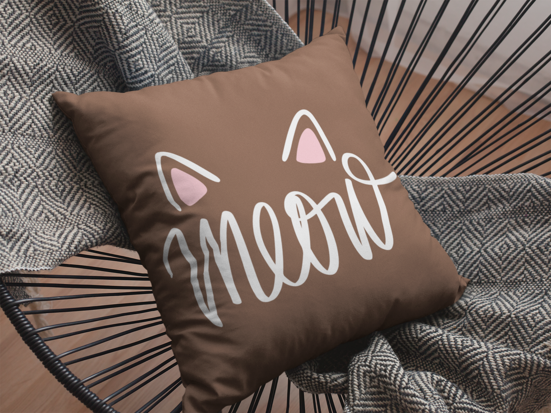 🐾 Meow Cat Pink Ears White Font DTF Transfer FT586