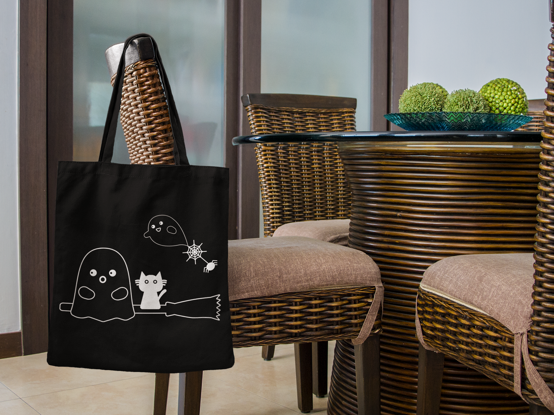 🎃 Cute Ghost & Cat on Broom White DTF Transfer FT544