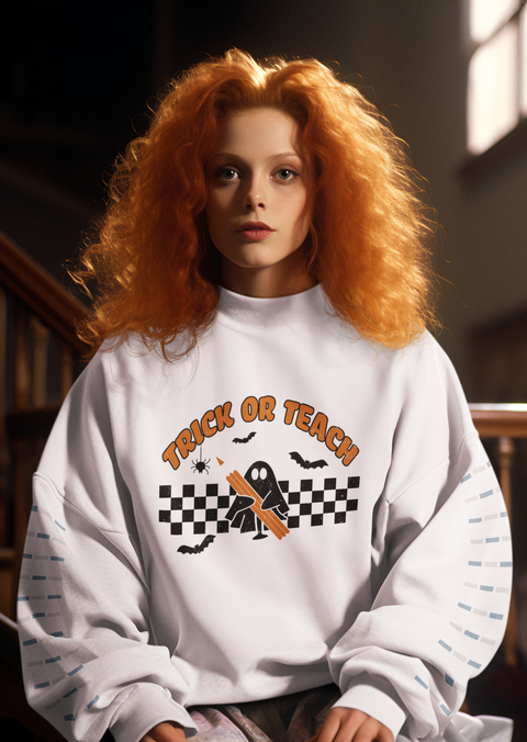 🍎👻 Trick or Teach for Fall Classroom Apparel DTF Transfer FT560