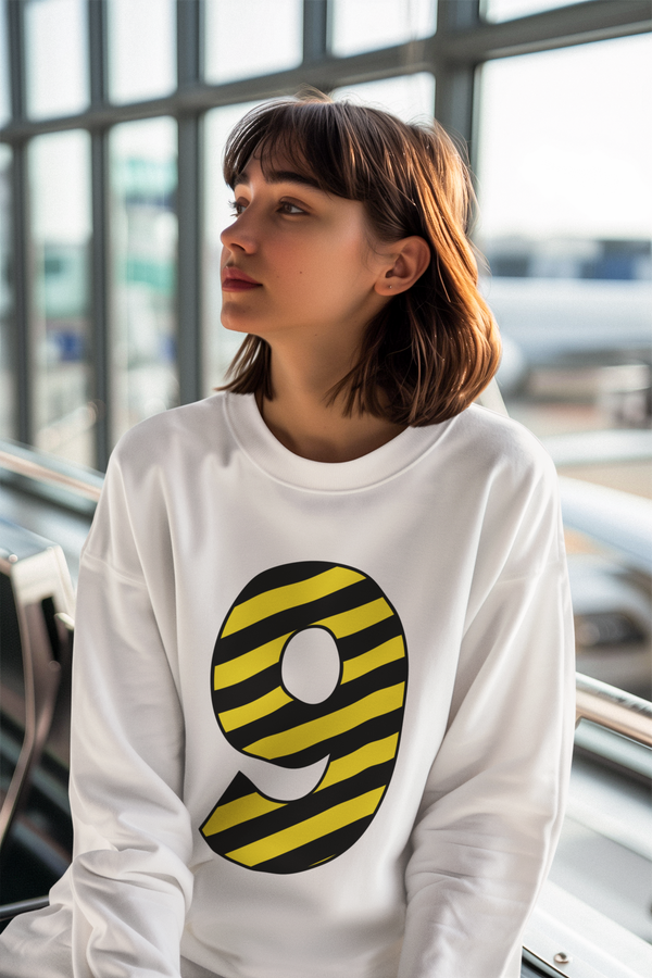 ⚠️ “9” – Nine – Yellow & Black Striped Pattern Numeric | DTF Transfer FT1029