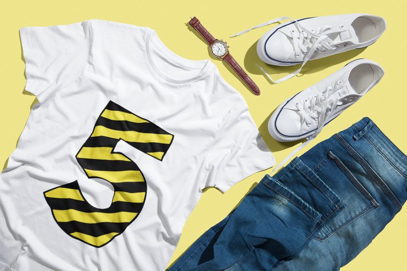 ⚠️ “5” – Five – Yellow & Black Striped Pattern Numeric  | DTF Transfer FT1025