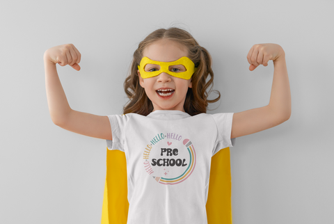 ✏️🌈 Hello Hello Hello – Pre School - Soft Tone Edition | DTF Transfer FT673
