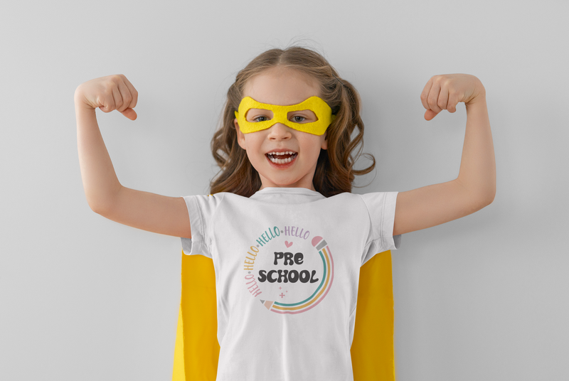 ✏️🌈 Hello Hello Hello – Pre School - Soft Tone Edition | DTF Transfer FT673