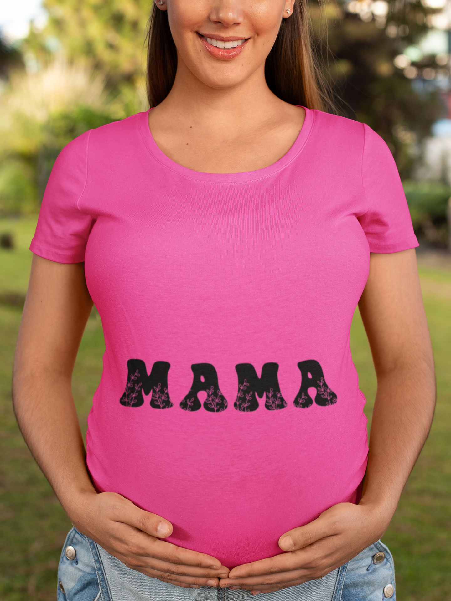 🖤🌿 Mama – Black Floral Lettering DTF Transfer FT876