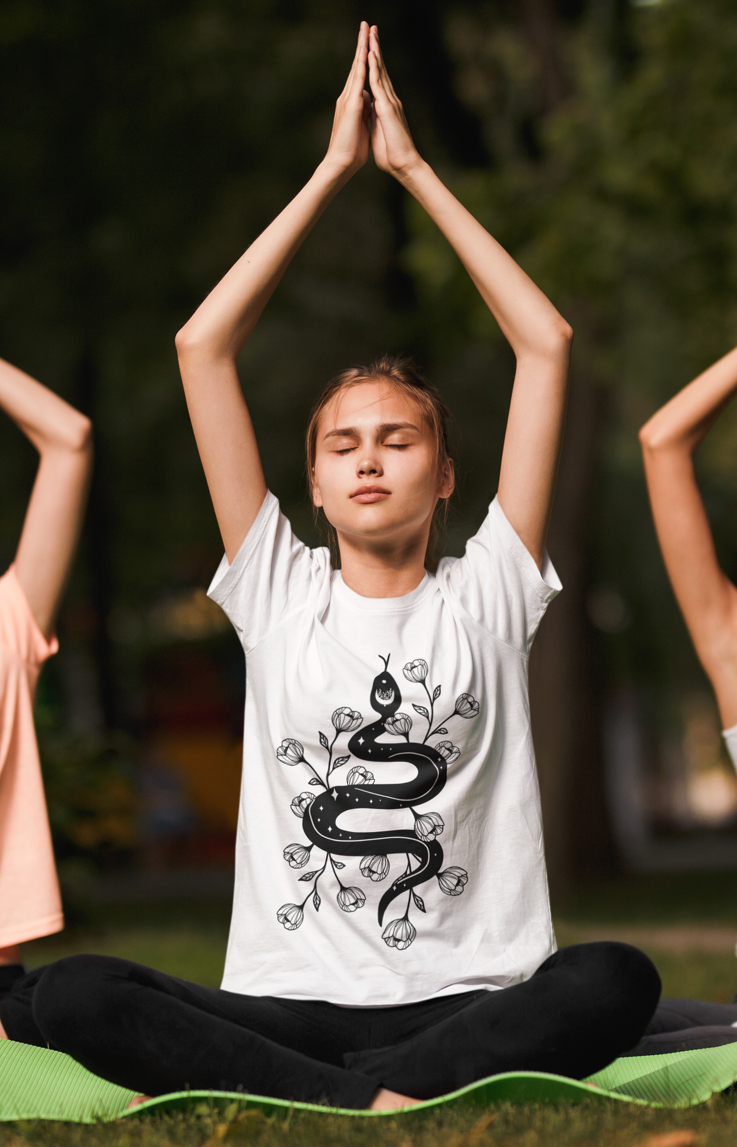 🐍 Sacred Bloom – Serpent of Transformation | Black Line DTF Transfer FT775