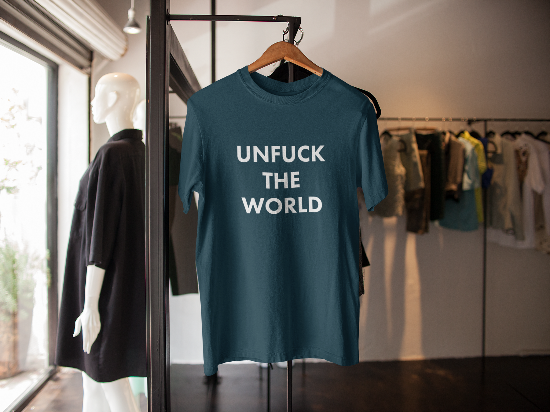 🖤⚡ UNFUCK THE WORLD – Bold Statement White Font DTF Transfer FT609