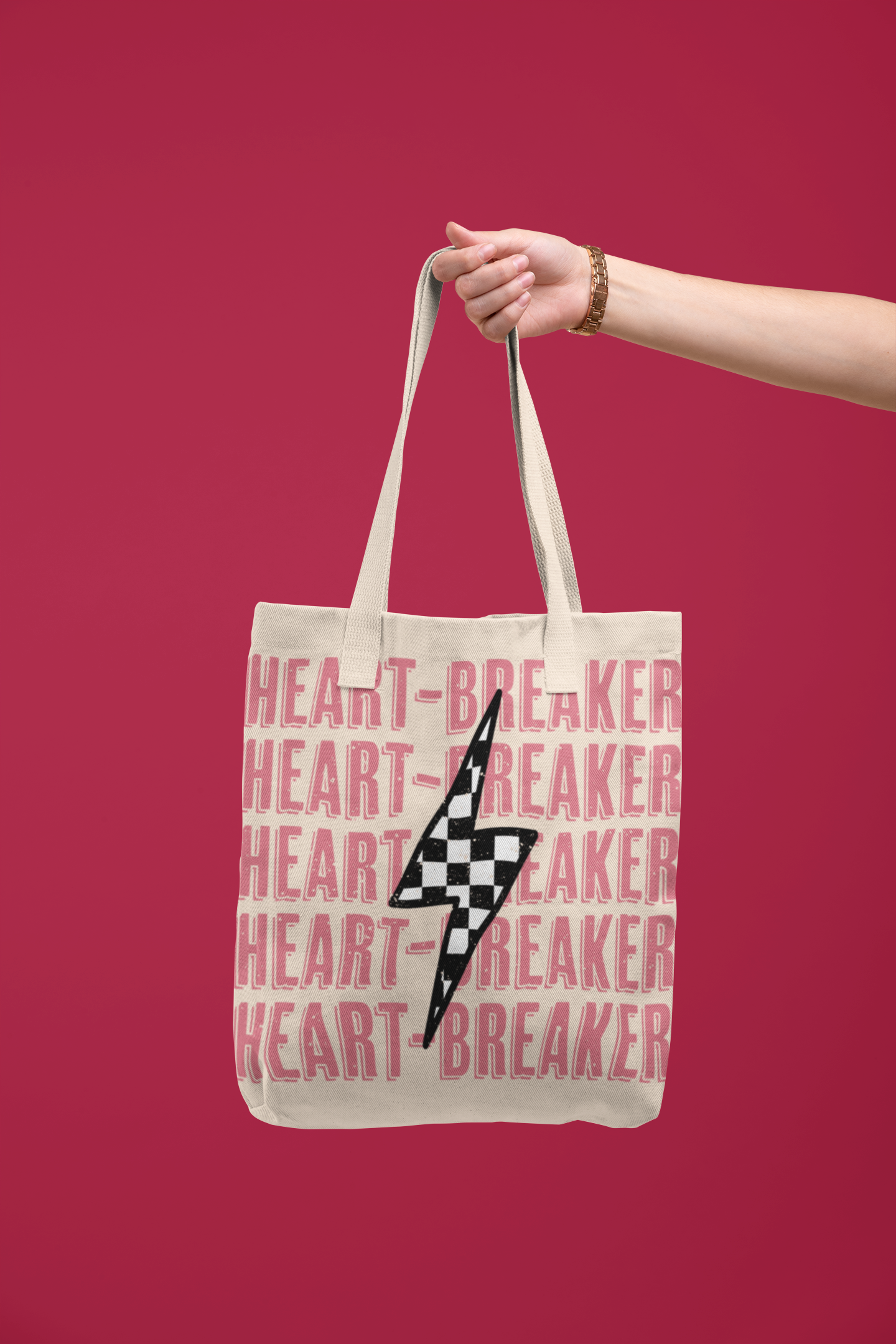 ⚡ Heart-Breaker Pink Retro Text + Checker Lightning Design DTF Transfer FT403