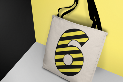 ⚠️ “6” – Six – Yellow & Black Striped Pattern Numeric  | DTF Transfer FT1026