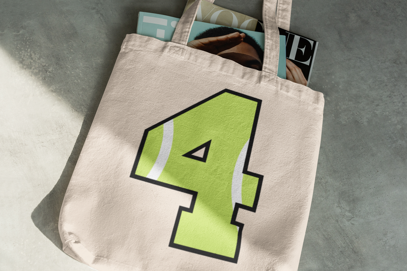 🎾 “4” – Four – Neon Green Tennis-Style Numeric | DTF Transfer FT1044