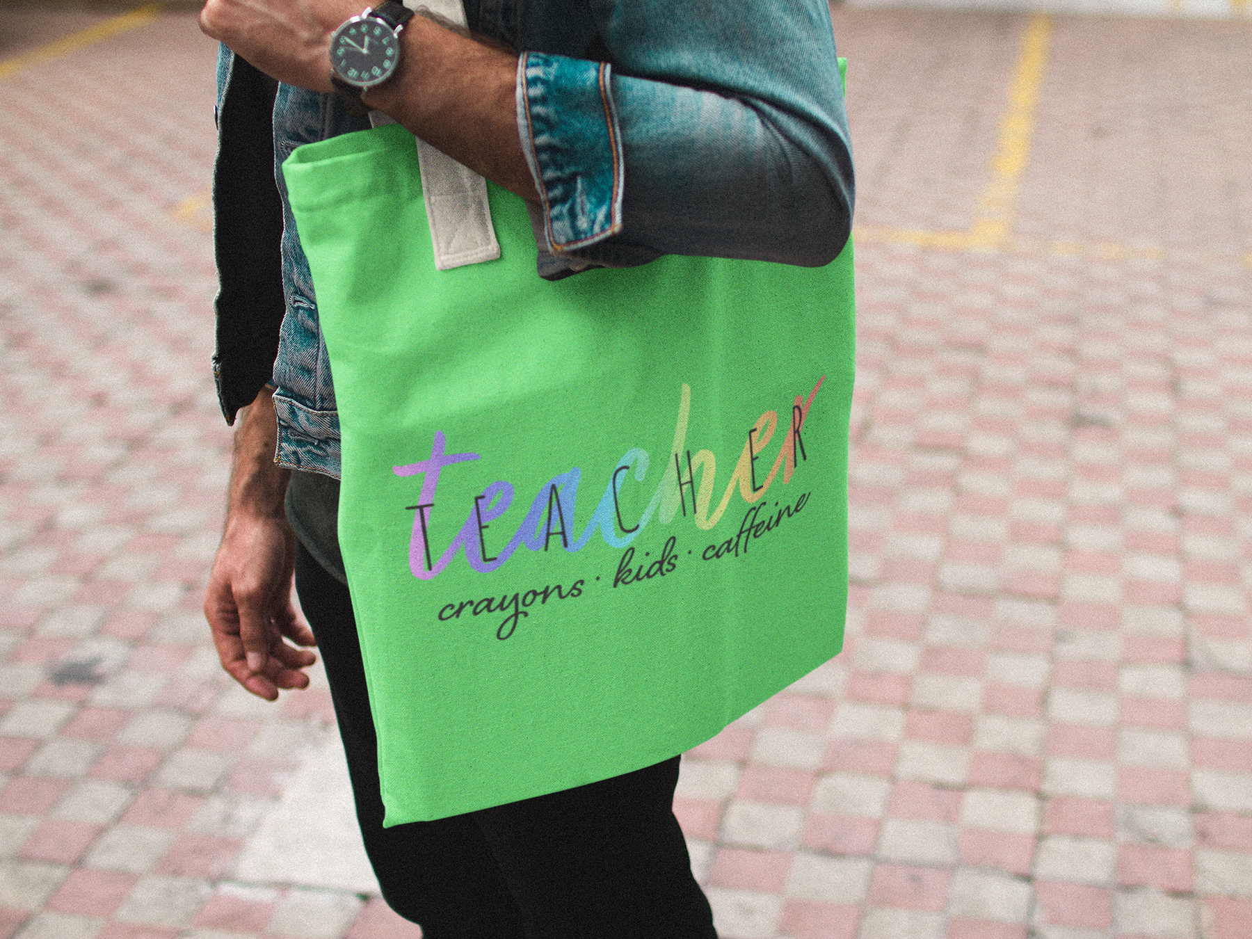 🌈✏️ Teacher – Crayons • Kids • Caffeine | Rainbow Gradient DTF Transfer FT675
