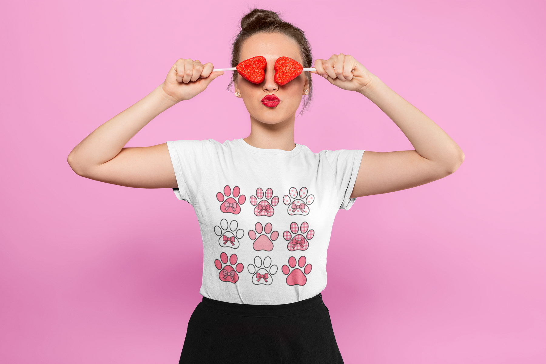 💕 Pink Paw Love – Valentine’s Day | DTF Transfer FT1107